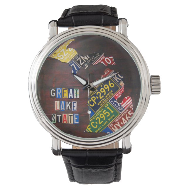 Michigan License Plate Karta Art Wrist Watch Armbandsur (Framsida)