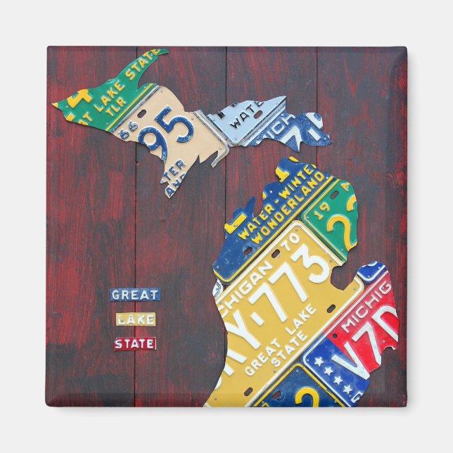 Michigan License Plate Karta by Design Turnpike Magnet (Framsidan)