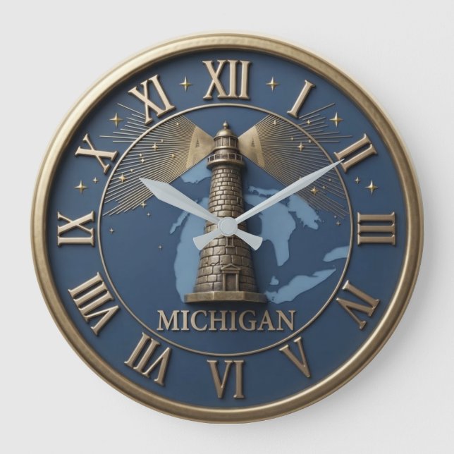 Michigan Lighthouse and State Map  Stor Klocka (Framsida)