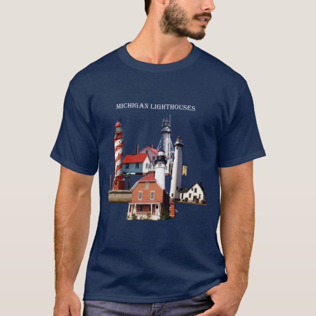 Michigan Lighthouses-mörk T Shirt (Framsida)