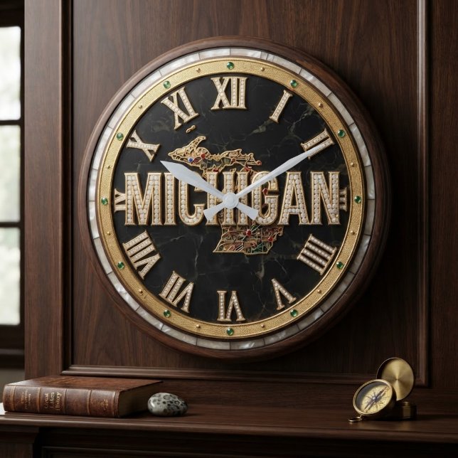 Michigan Luxury Diamond Paved Script Marble Stor Klocka (Skapare uppladdad)