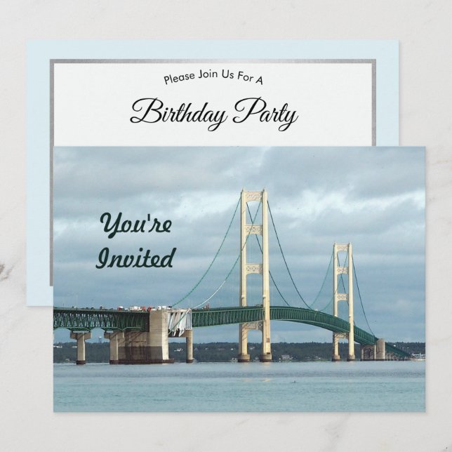 Michigan Mackinac Bridge Photo Birthday Inbjudningar (Fram/baksida)