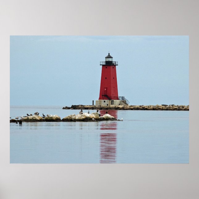 Michigan Manistique Red Lighthouse Photo Poster (Framsidan)