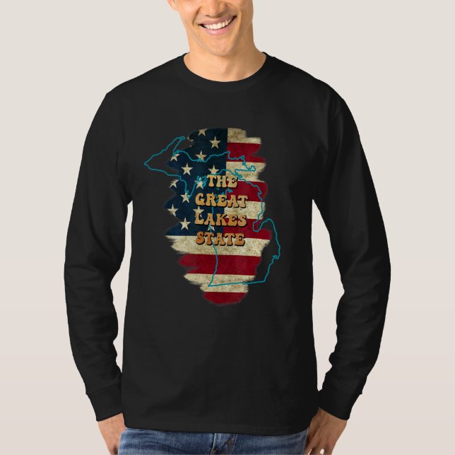 Michigan Mi Us Flagga Motto T Shirt (Framsida)