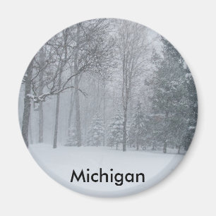 Michigan MI vintersnö på trädplatsen Magnet