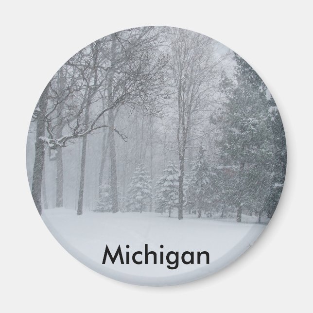 Michigan MI Winter Snö på Träd-scenen Magnet (Framsidan)