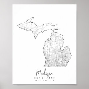 Michigan Minimal Street Karta Poster