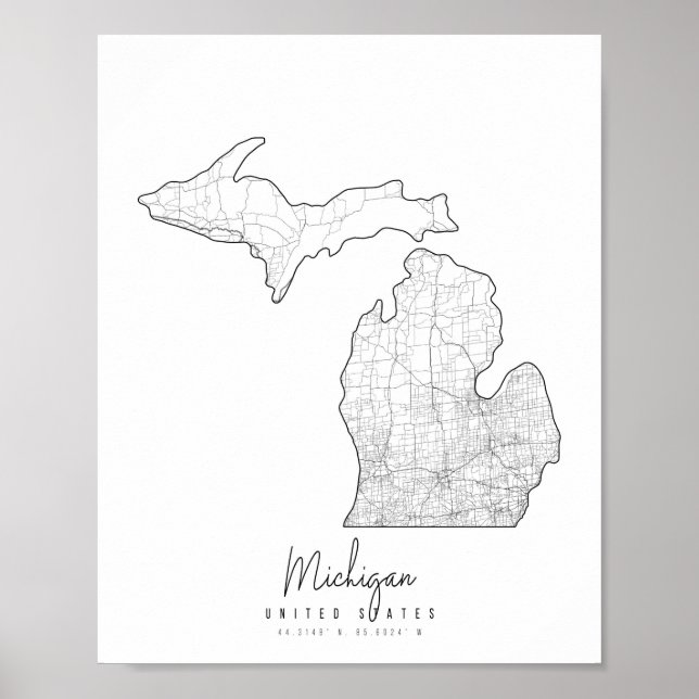 Michigan Minimal Street Karta Poster (Framsidan)
