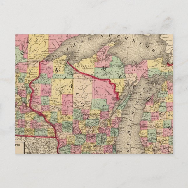 Michigan, Minnesota och Wisconsin 2 Vykort (Framsida)