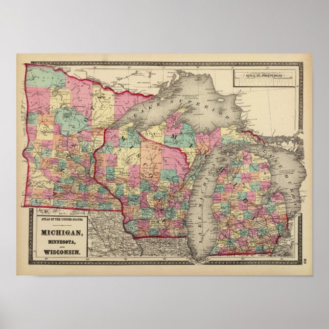 Michigan, Minnesota och Wisconsin Poster (Framsidan)