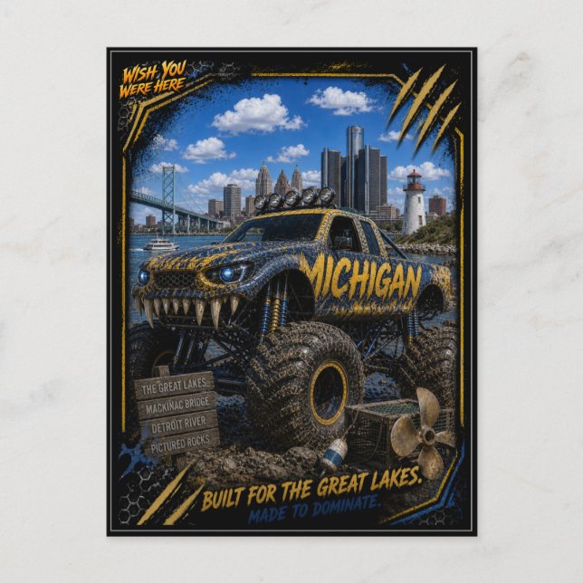 Michigan Monster Truck Terräng Konst Vykort (Framsida)