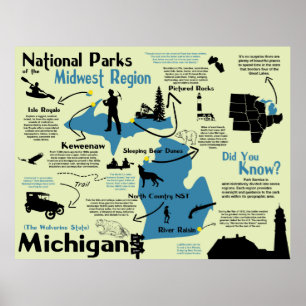 Michigan National Parker Infografik Karta Poster