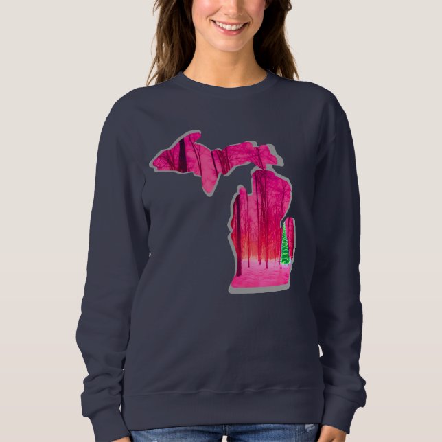 Michigan Navy Blue Sweatshirt med ROSA Michigan! T Shirt (Framsida)