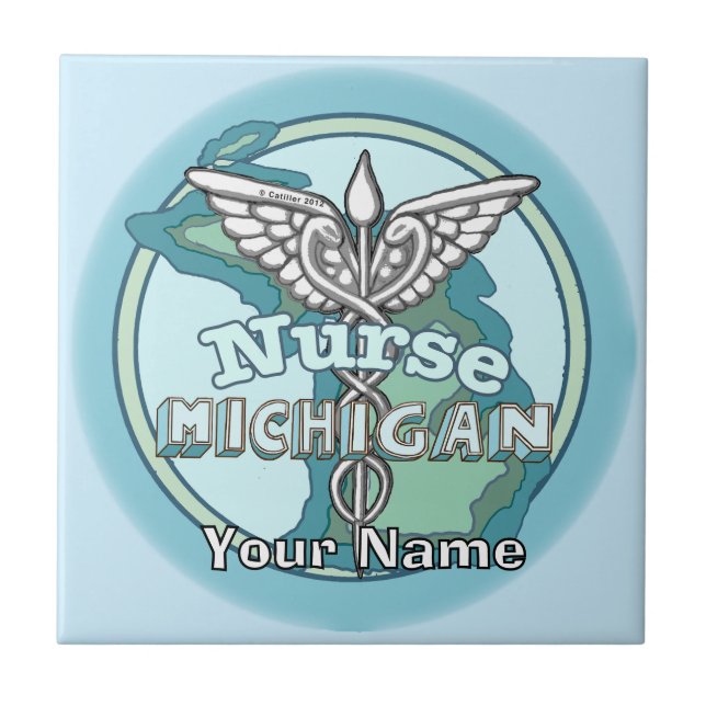 Michigan Nurse Caduceus Tile Kakelplatta (Framsidan)