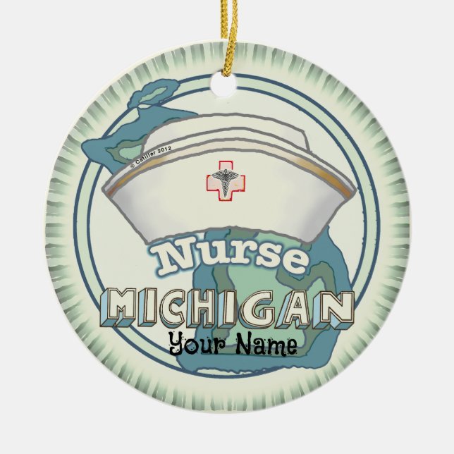 Michigan Nurse Julgransprydnad Keramik (Framsidan)