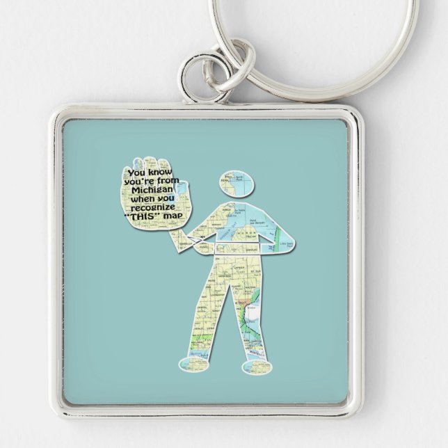 Michigan Nyckelrings Fyrkantig Silverfärgad Nyckelring (Framsidan)