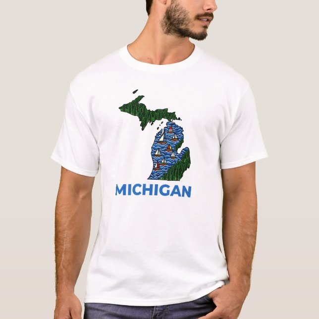 Michigan Outline Tattoo Style  T Shirt (Framsida)