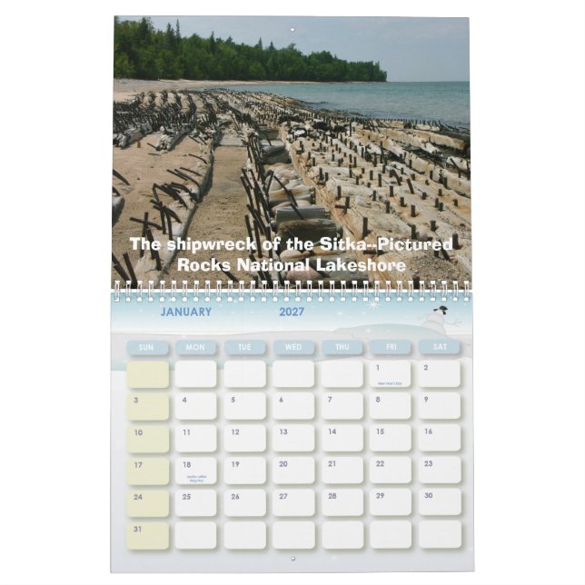 Michigan övrepeninsula. kalender (Jan 2027)