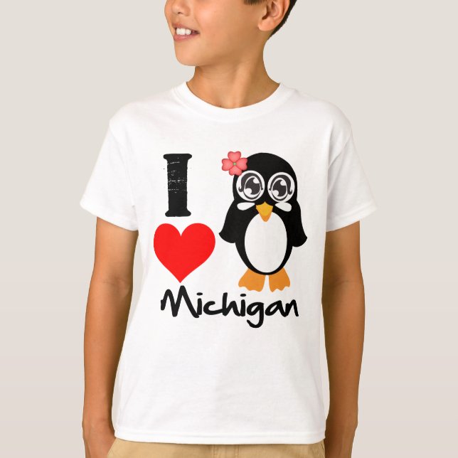 Michigan Penguin - I Kärlek Michigan Tee Shirt (Framsida)