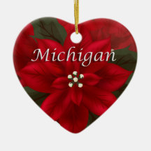 Michigan Poinsettia Heart Keepsak Ornament
