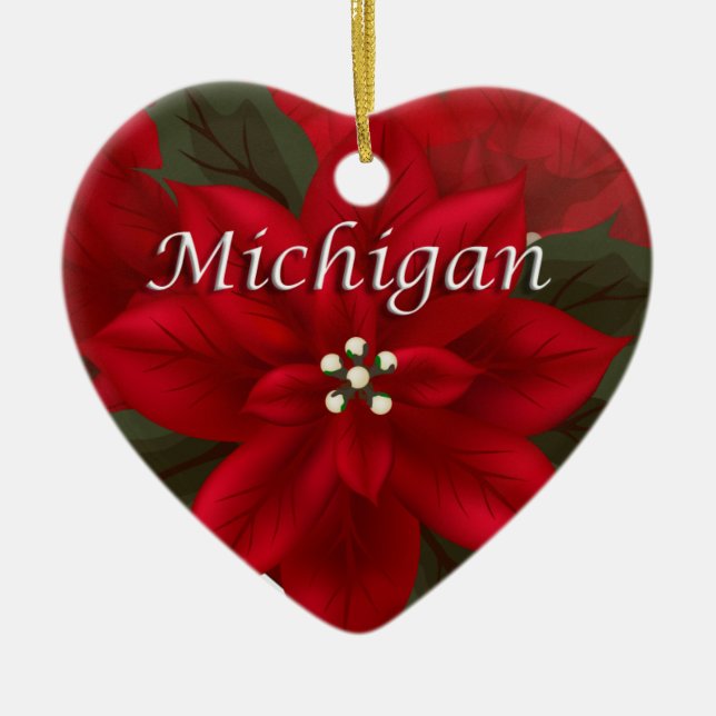 Michigan Poinsettia Heart Keepsak Ornament (Framsidan)
