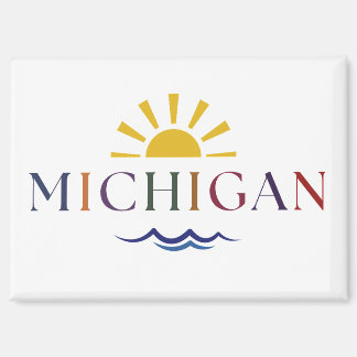 Michigan Rainbow Text Sol och Vinkarare Nyckel Mag Magnet