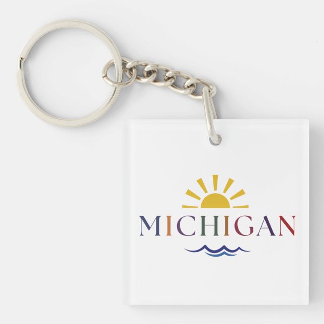 Michigan Rainbow Text Sun and Waves Key chain (Framsidan)