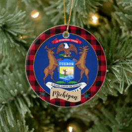 Michigan, Red buffalo plaid & Michigan Flagga Julgransprydnad Keramik