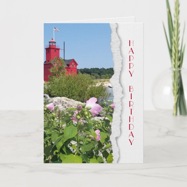 Michigan Red Lighthouse och Hibiscus Kort (Framsida)