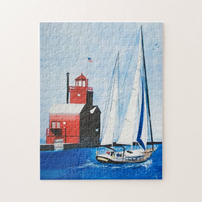 Michigan Red Lighthouse Pussel (Vertikal)
