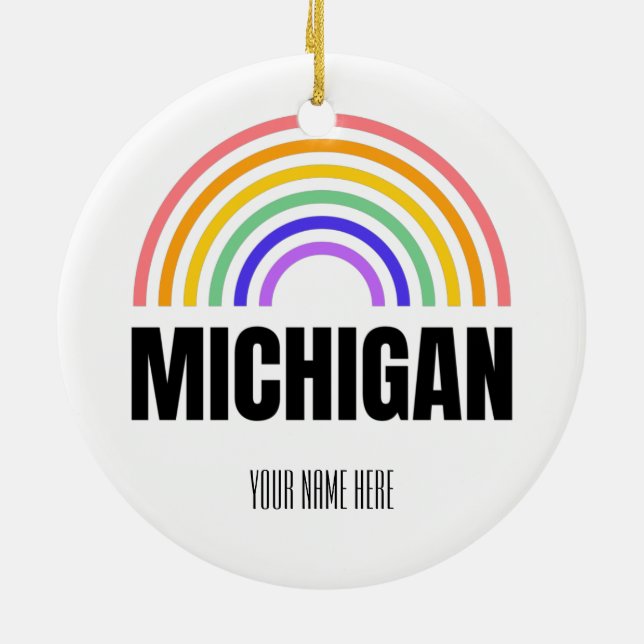 Michigan - Retro - Illustration - Personlig Julgransprydnad Keramik (Baksidan)