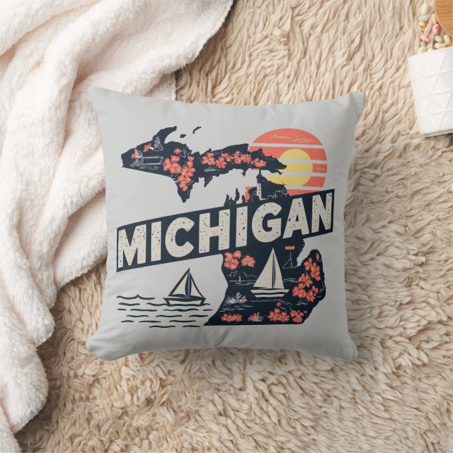 Michigan Retro Silhouette Kudde (Filt)