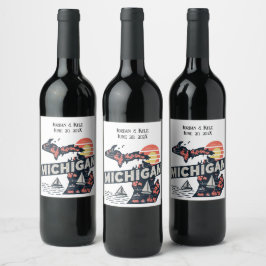 Michigan Retro Siluett Anpassningsbar Vinflaska Etikett