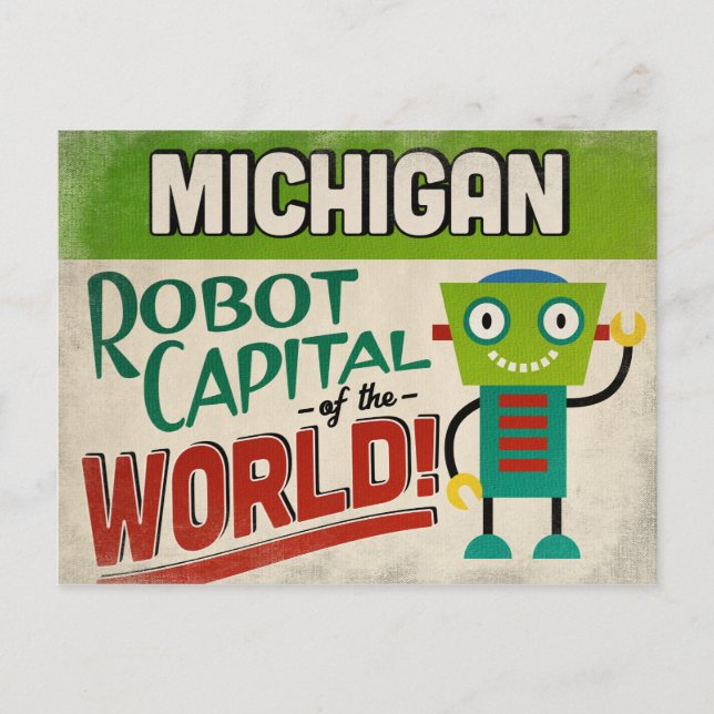 Michigan Robot - Lustig Vintage Vykort (Framsida)