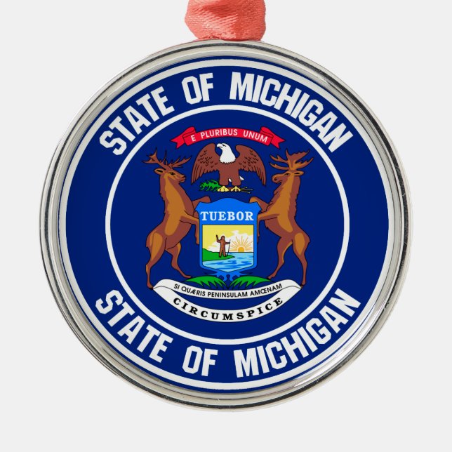 Michigan Round Emblem Julgransprydnad Metall (Framsidan)