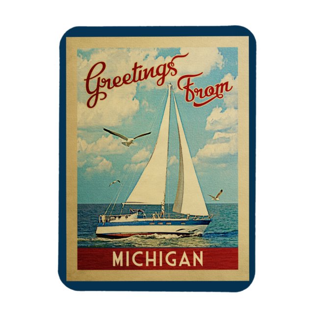 Michigan Sailboat Vintage resor Magnet (Vertikal)