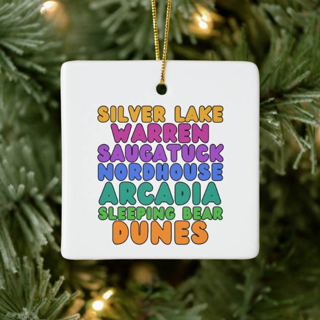 Michigan Sand Dunes Rainbow Bubble Letter Ornament (Träd)