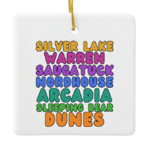 Michigan Sand Dunes Rainbow Bubble Letter Ornament