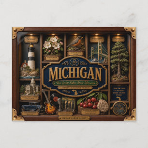Michigan Shadow Box 3D Figurin Delstat Vykort