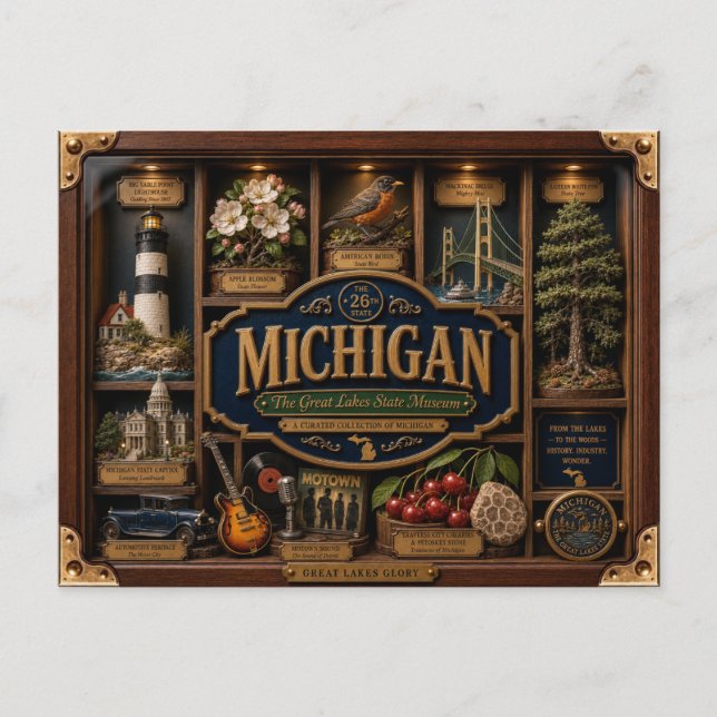 Michigan Shadow Box 3D Figurin Delstat Vykort (Framsida)
