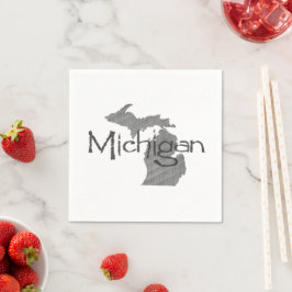 Michigan Shaped Grått Textured Vintage Chalkboard Pappersservett