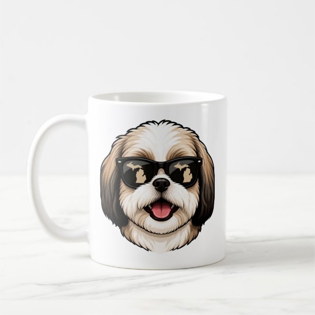 Michigan Shih Tzu som bär solglasögon Kaffemugg (Vänster)