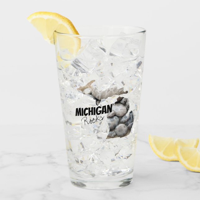 Michigan Silhouette fylld med Petoskey Stones Glaskopp (Framsida Ice)