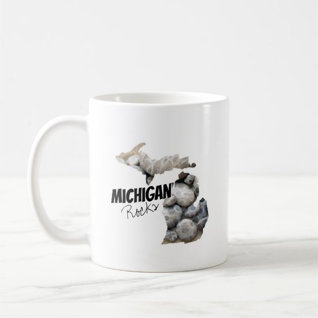 Michigan Silhouette fylld med Petoskey Stones Kaffemugg (Vänster)