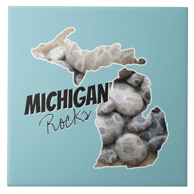 Michigan Silhouette fylld med Petoskey Stones Kakelplatta (Framsidan)