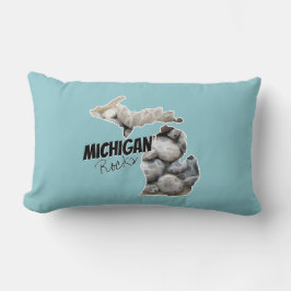Michigan Silhouette fylld med Petoskey Stones Lumbarkudde