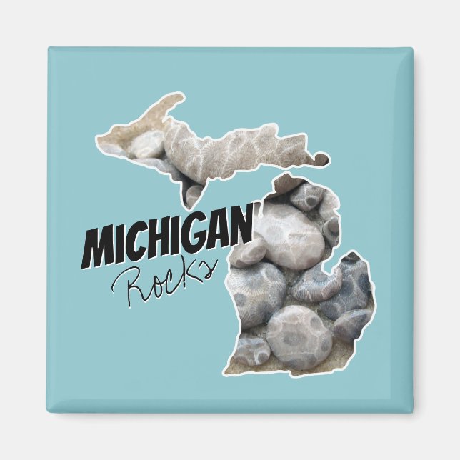 Michigan Silhouette fylld med Petoskey Stones Magnet (Framsidan)