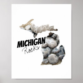 Michigan Silhouette fylld med Petoskey Stones Poster