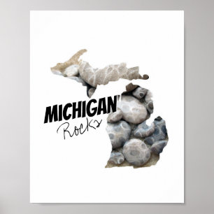 Michigan Silhouette fylld med Petoskey Stones Poster