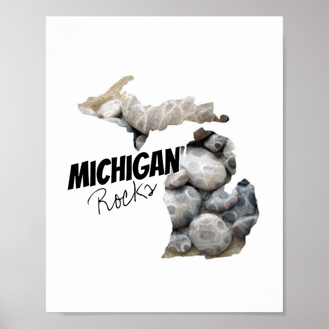 Michigan Silhouette fylld med Petoskey Stones Poster (Framsidan)